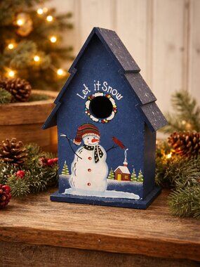 Charming Hand-Painted Winter Snowman Birdhouse